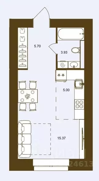 Студия Брянская область, Брянск Степная ул., 2Г (30.0 м) - Фото 1