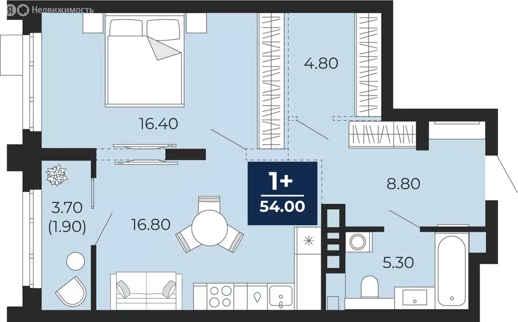 1-комнатная квартира: Тюмень, улица Пожарных и Спасателей, 2 (54 м) - Фото 1