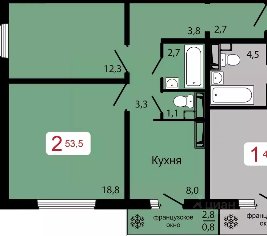 2-к кв. Красноярский край, Красноярск ул. Калинина (53.5 м) - Фото 0
