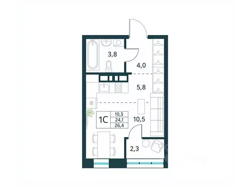 Студия Забайкальский край, Чита Хороший мкр, 15 (26.4 м) - Фото 1
