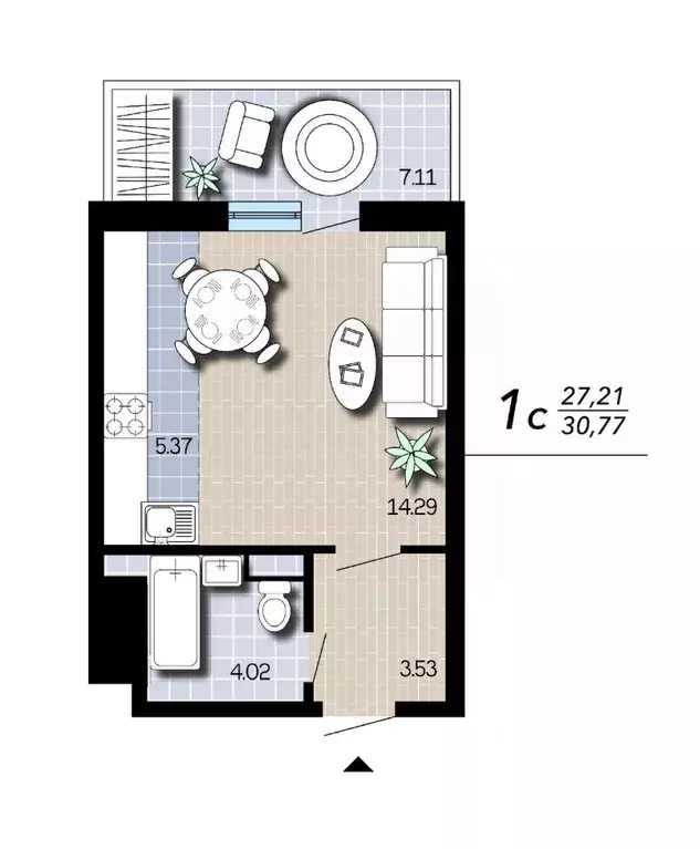 Студия Воронежская область, Воронеж Гвардейский пер., 21 (30.77 м) - Фото 2