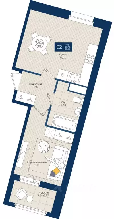1-к кв. Ленинградская область, Ломоносовский район, Аннинское ... - Фото 1