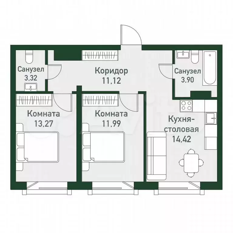 3-к. квартира, 58,8 м, 2/7 эт. - Фото 1