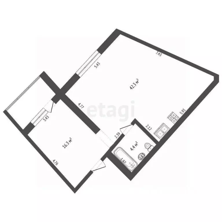 2-к кв. Омская область, Омск ул. Перелета, 25 (63.0 м) - Фото 2