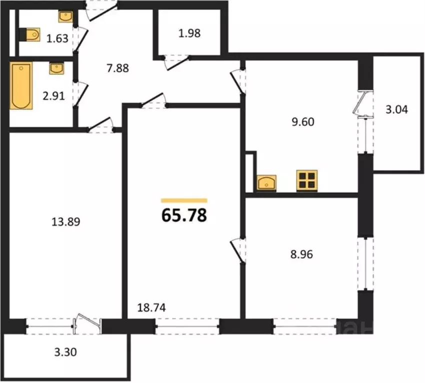 3-к кв. Воронежская область, Воронеж Острогожская ул., 156/1 (65.78 м) - Фото 2
