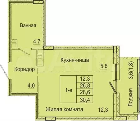 Квартира-студия, 26,7 м, 3/9 эт. - Фото 0