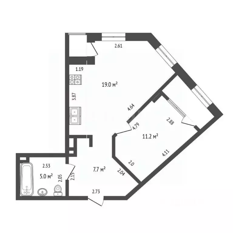 2-к кв. Челябинская область, Челябинск ул. Елькина, 91 (42.7 м) - Фото 1