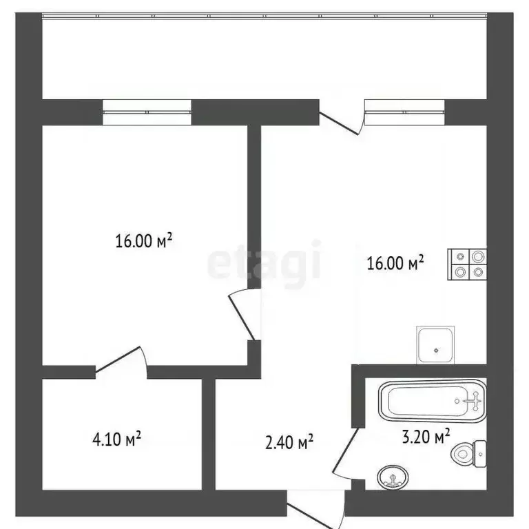1-к кв. Тюменская область, Тюмень Интернациональная ул., 199к1 (41.8 ... - Фото 1