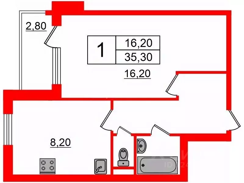 1-к кв. Санкт-Петербург Малая Балканская ул., 50к3 (35.3 м) - Фото 1