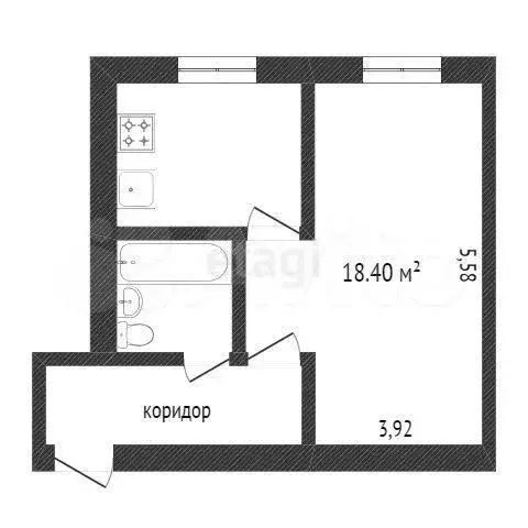 1-к. квартира, 33,6 м, 1/3 эт. - Фото 0