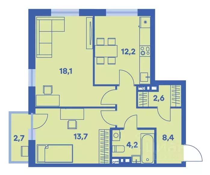2-к кв. Пермский край, Пермь ул. Карпинского, 115 (60.0 м) - Фото 1