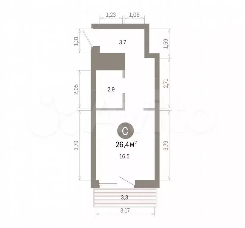 Квартира-студия, 26,4 м, 3/8 эт. - Фото 1