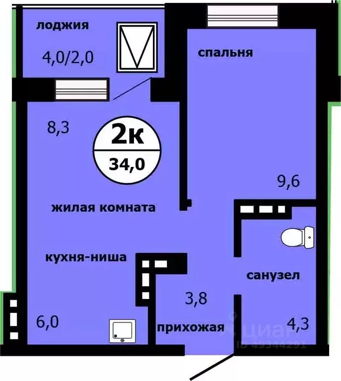 2-к кв. Красноярский край, Красноярск ул. Лесников, 55 (33.2 м) - Фото 0