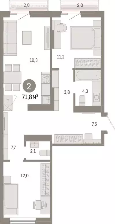 2-комнатная квартира: Омск, Кировский округ (71.8 м) - Фото 1