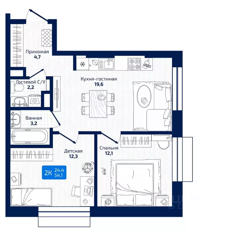 2-к кв. Самарская область, Самара ул. 8-я Радиальная, 31 (54.1 м) - Фото 1