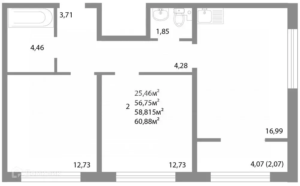 Продаётся 2-к квартира, 58.82 м - Фото 0