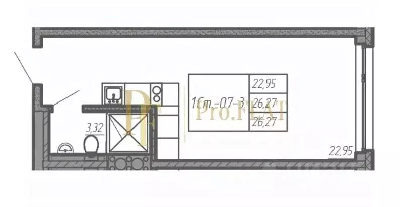 Студия Санкт-Петербург ул. Салова, 61 (26.27 м) - Фото 2