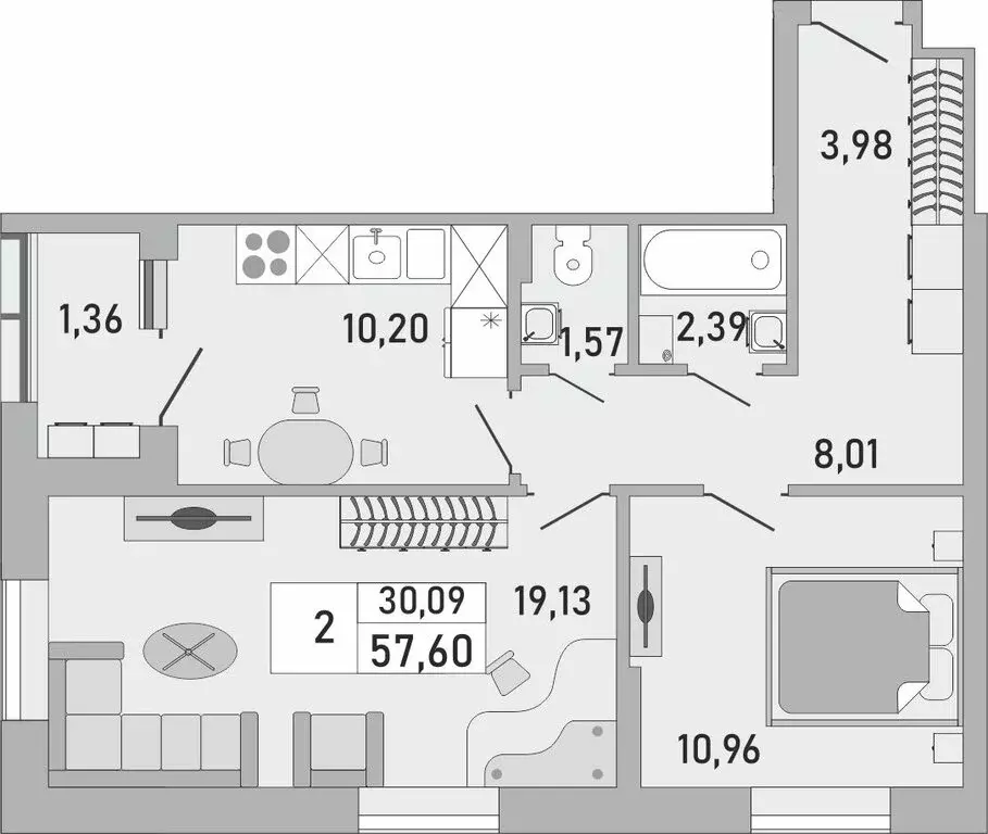 2-комнатная квартира: Уфа, Бакалинская улица, 9/1 (57.6 м) - Фото 1