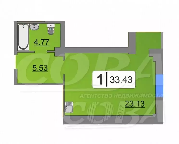 Квартира-студия: Тюмень, Таврическая улица, 9к3 (33.4 м) - Фото 2