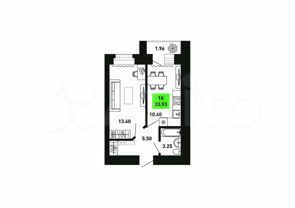 1-к. квартира, 33,9 м, 5/15 эт. - Фото 0