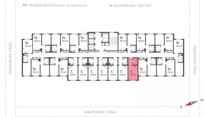 Студия Санкт-Петербург ул. Пахомовская, 12к2 (20.7 м) - Фото 1