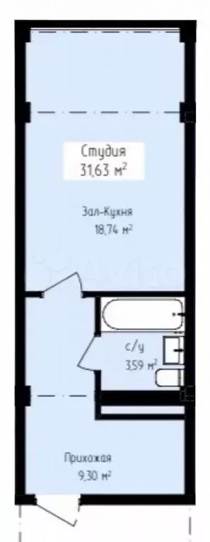 Апартаменты-студия, 31,6 м, 3/8 эт. - Фото 1