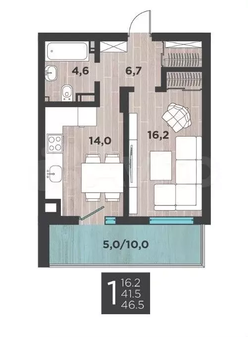 1-к. квартира, 46 м, 8/8 эт. - Фото 0