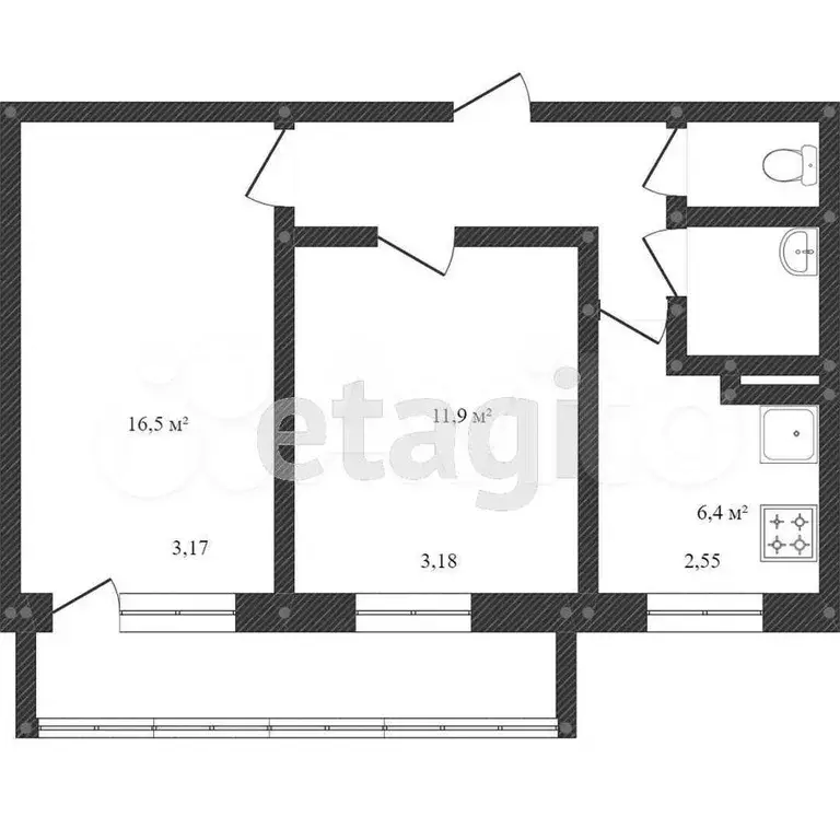 2-к. квартира, 45,5 м, 9/9 эт. - Фото 0