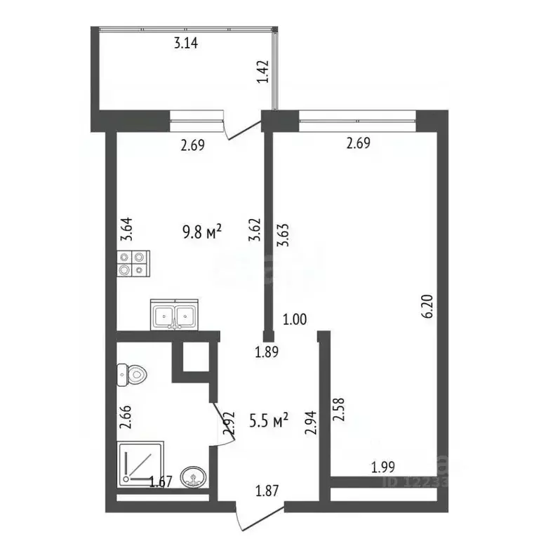 1-к кв. Свердловская область, Екатеринбург ул. Машинная, 31Б (35.3 м) - Фото 2