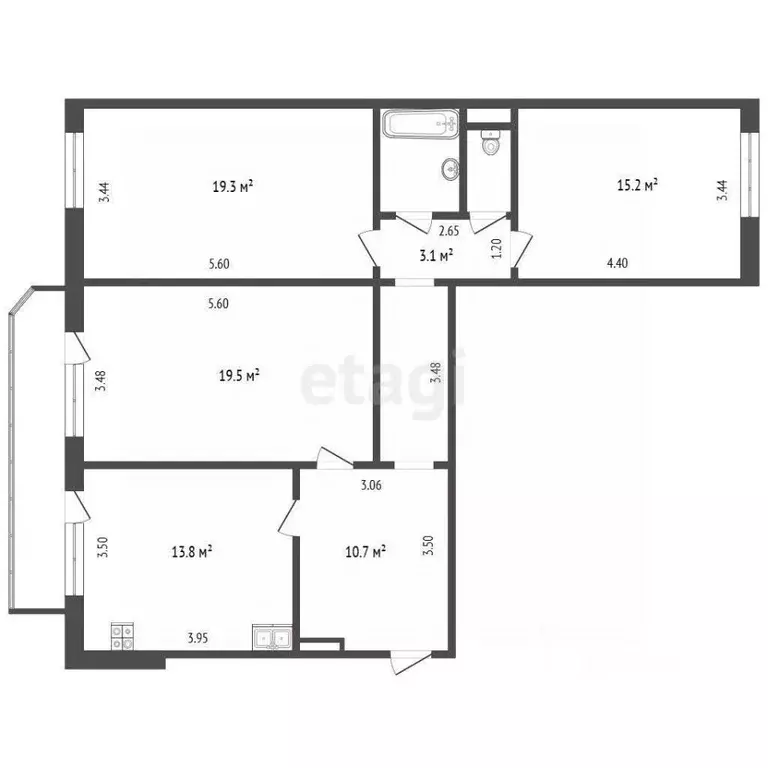 3-к кв. Тюменская область, Тюмень ул. Энергетиков, 53к1 (91.5 м) - Фото 1