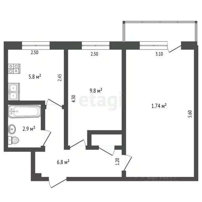 2-к кв. Кемеровская область, Кемерово просп. Ленина, 51А (43.0 м) - Фото 1