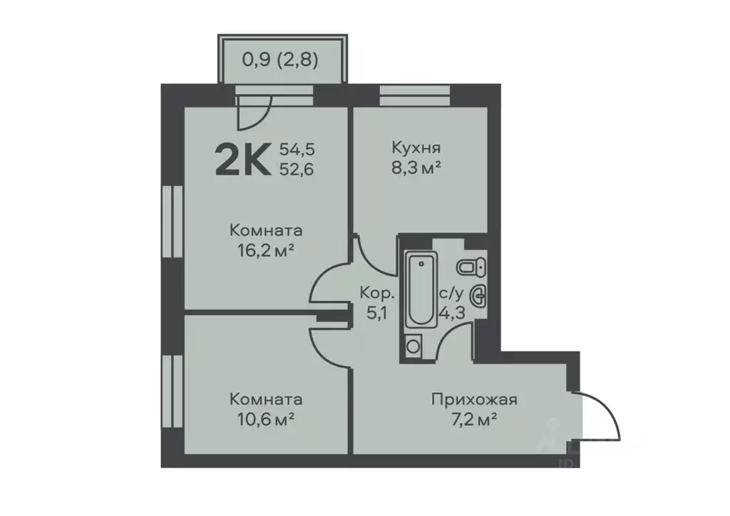 2-к кв. Пермский край, Пермь ул. Подводников (52.6 м) - Фото 1