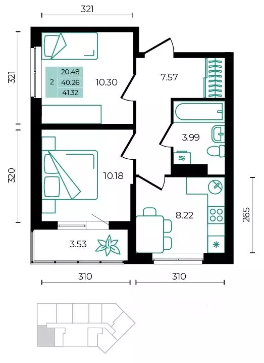 2-к кв. Адыгея, Майкопский район, пос. Тульский ул. Заречная (41.32 м) - Фото 1