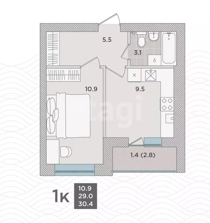 1-комнатная квартира: Пионерский, Прибрежная улица, 21к4 (29.4 м) - Фото 1