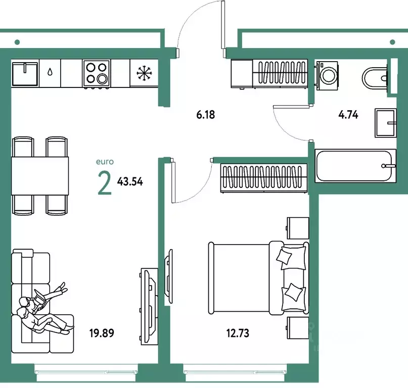 2-к кв. Тюменская область, Тюмень ул. Мельникайте, 42к1 (43.54 м) - Фото 1
