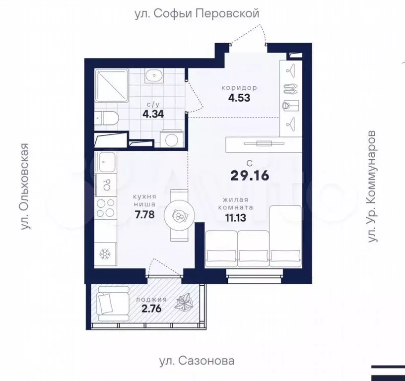 1-к. квартира, 29,2 м, 7/17 эт. - Фото 0