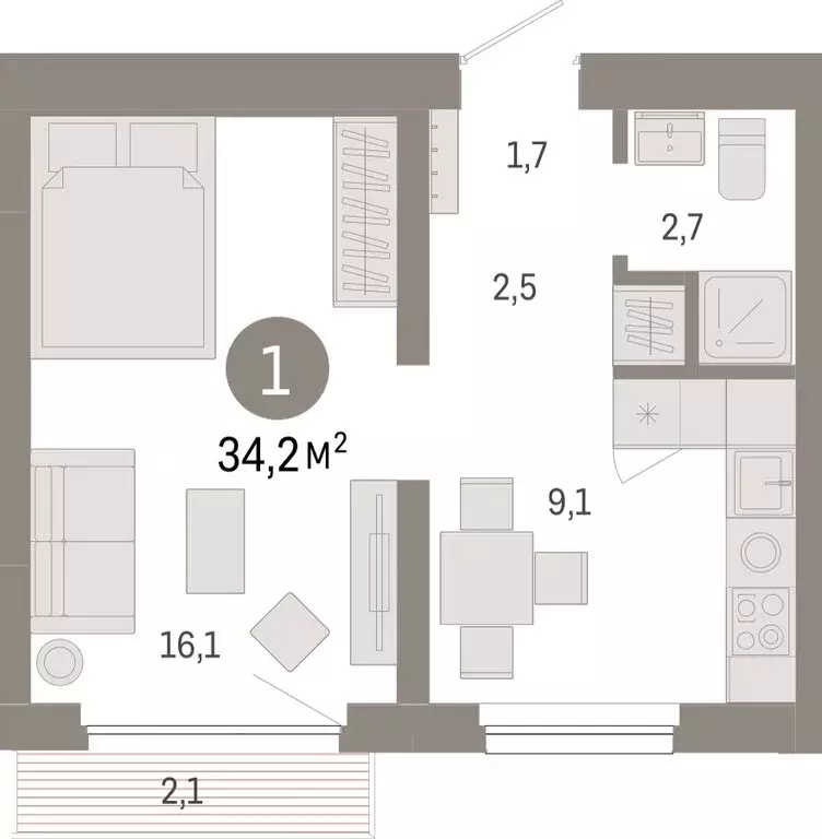 1-комнатная квартира: Новосибирск, квартал Лебедевский (34.2 м) - Фото 1