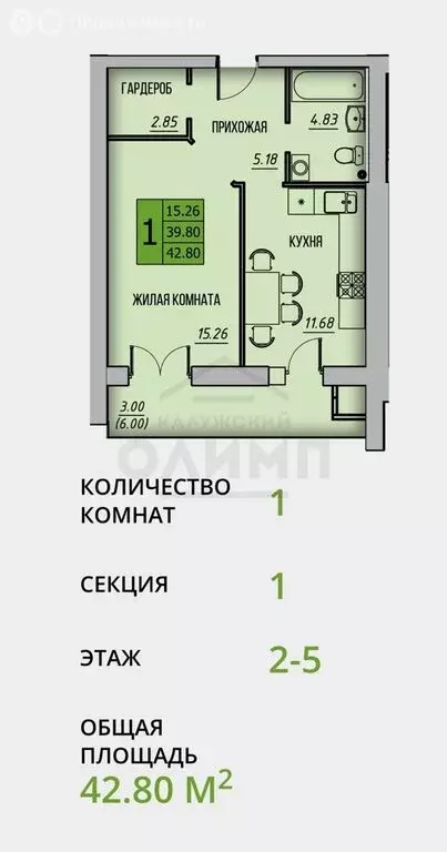 1-комнатная квартира: Калуга, улица Академика Потехина (42.8 м) - Фото 0