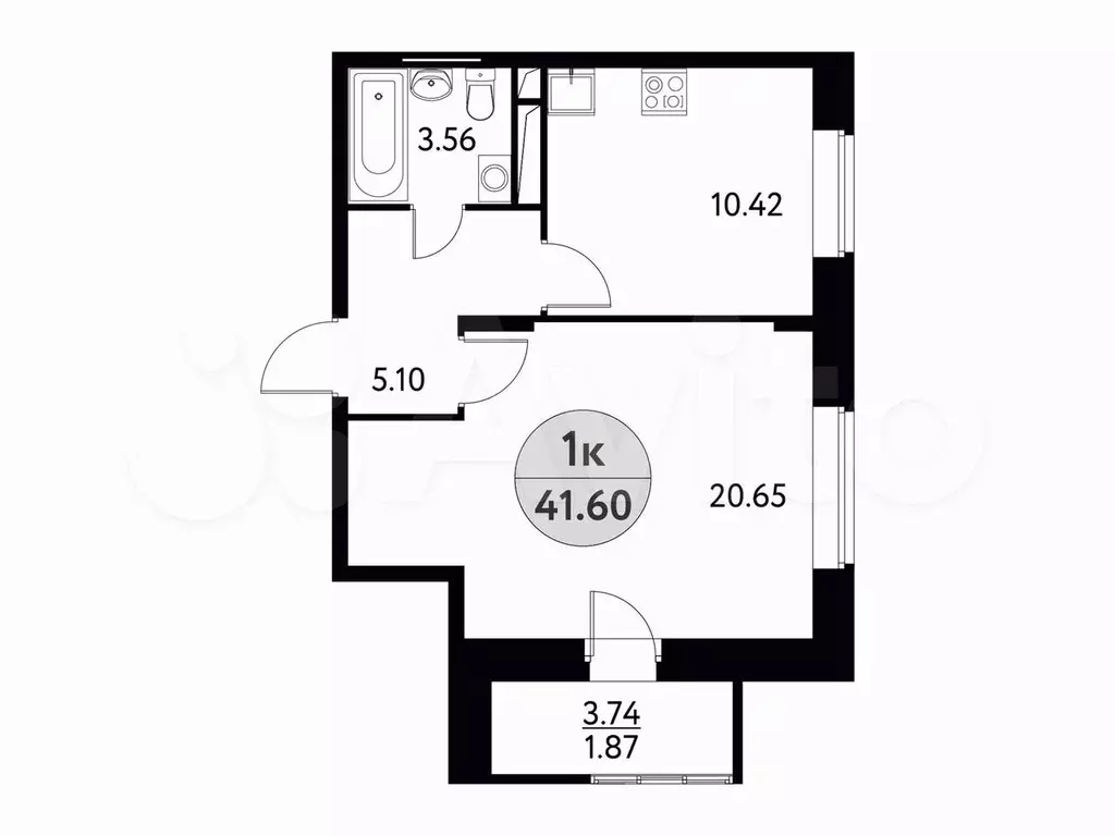 1-к. квартира, 41,6 м, 7/16 эт. - Фото 0