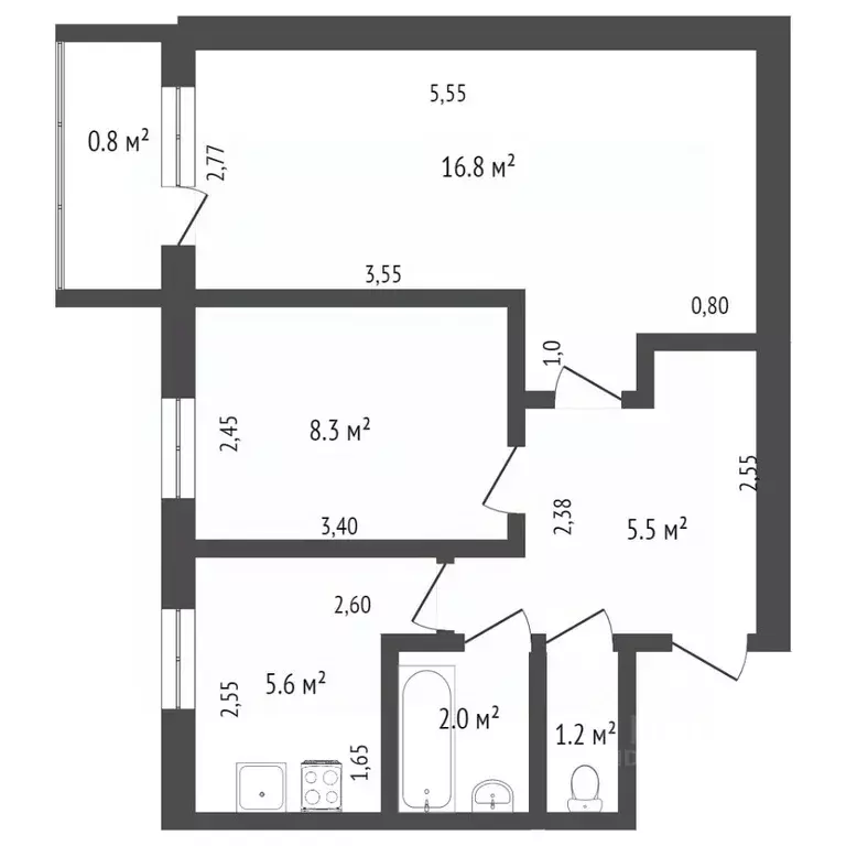 2-к кв. Омская область, Омск ул. Панфилова, 8 (41.0 м) - Фото 1