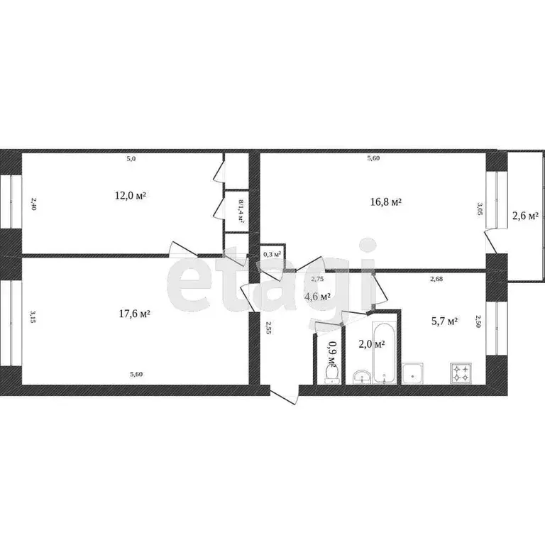Квартира, 3 комнаты, 61.3 м - Фото 1