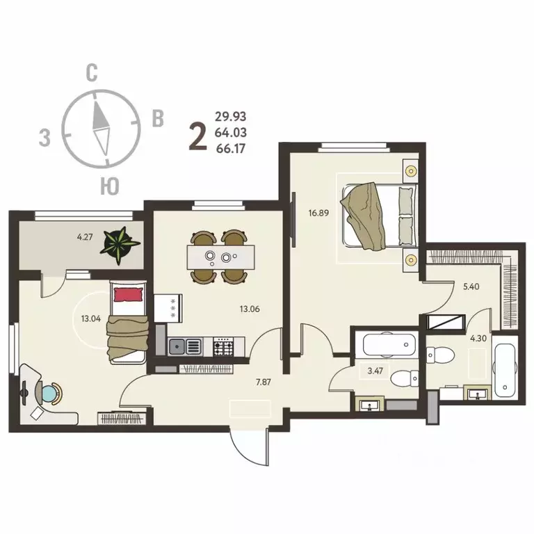 2-к кв. Воронежская область, с. Новая Усмань, Ольха мкр  (66.17 м) - Фото 1