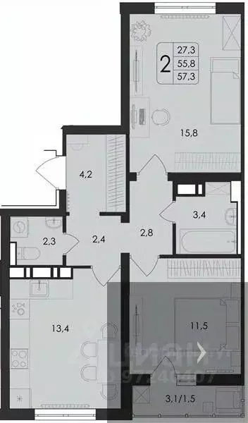 2-к кв. Воронежская область, Воронеж ул. Шишкова, 140Б/21 (57.3 м) - Фото 0