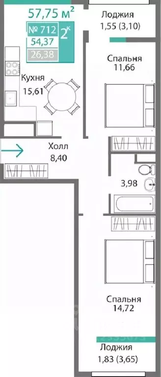 2-к кв. Крым, Симферополь Крымская роза мкр,  (57.75 м) - Фото 0