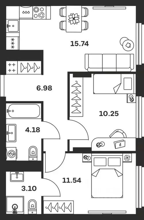 2-к кв. Тульская область, Тула Баташи Парк жилой комплекс (51.79 м) - Фото 1