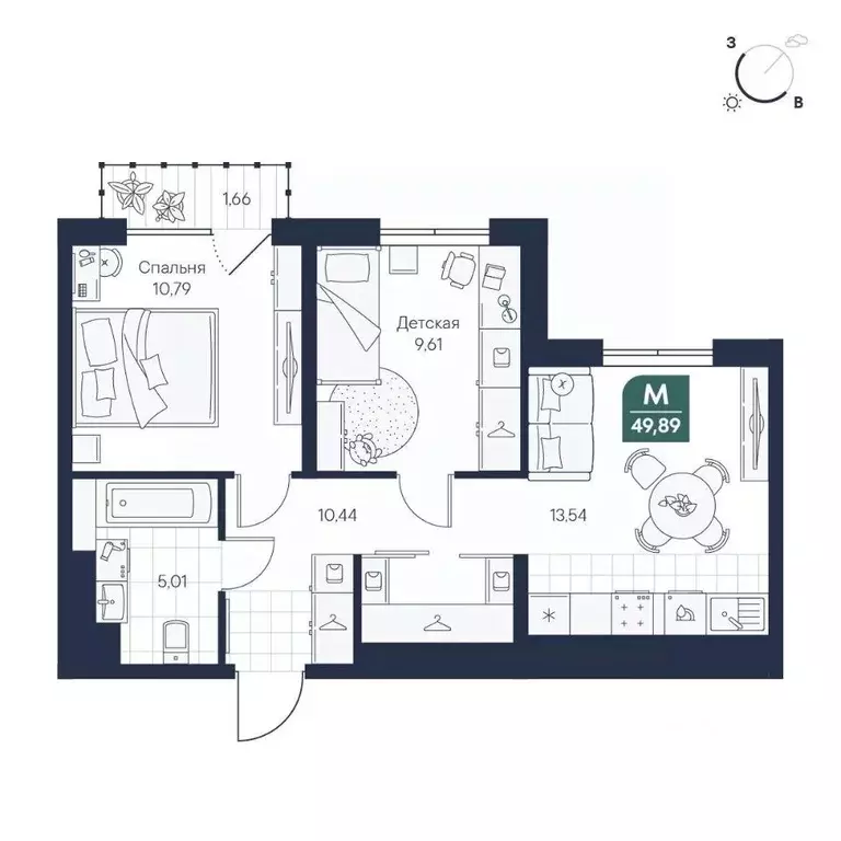 2-к кв. Новгородская область, Великий Новгород Медь кв-л,  (49.89 м) - Фото 1