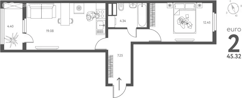 1-комнатная квартира: Липецк, улица Перова, 2Д (45.32 м) - Фото 0