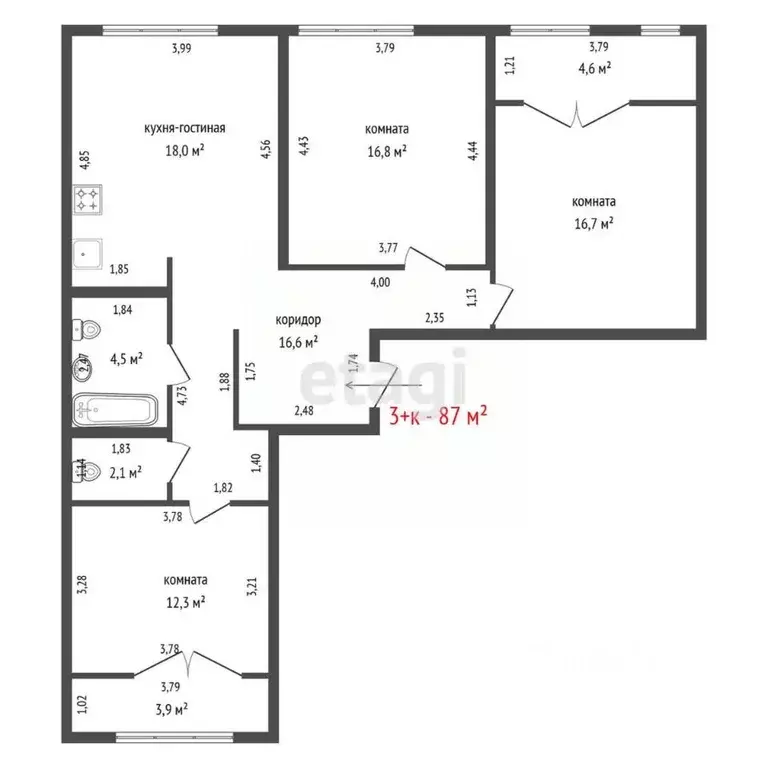3-к кв. Свердловская область, Екатеринбург ул. Гастелло, 25 (87.0 м) - Фото 2