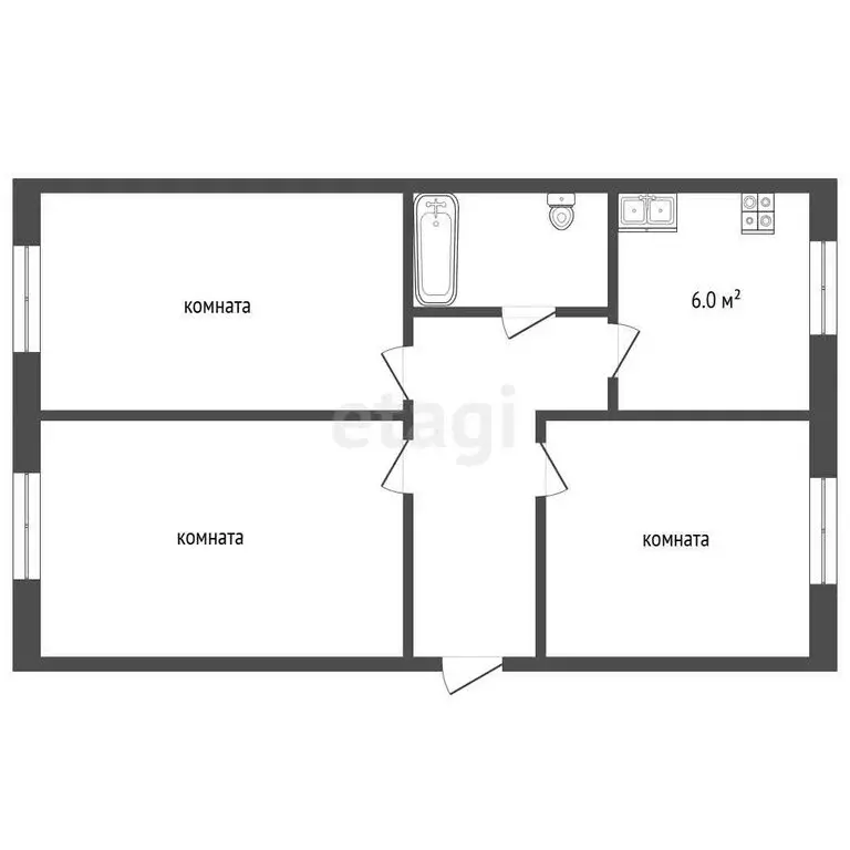 3-комнатная квартира: посёлок Увельский, улица 40 лет Победы, 14 (49.7 ... - Фото 1