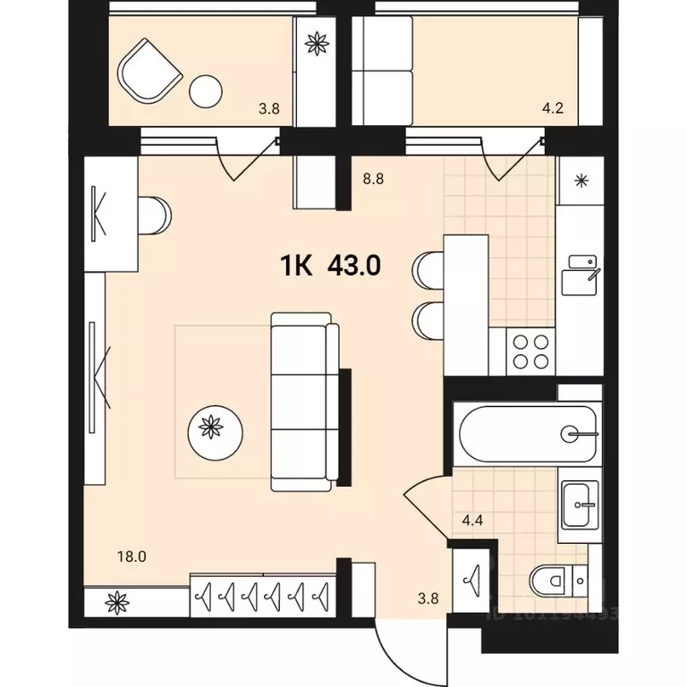 1-к кв. Новосибирская область, Обь Геодезическая ул., 29 (43.0 м) - Фото 0